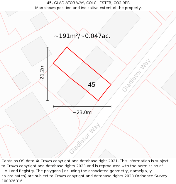 45, GLADIATOR WAY, COLCHESTER, CO2 9PR: Plot and title map