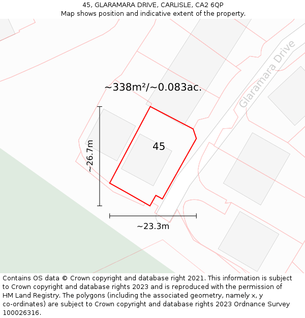 45, GLARAMARA DRIVE, CARLISLE, CA2 6QP: Plot and title map