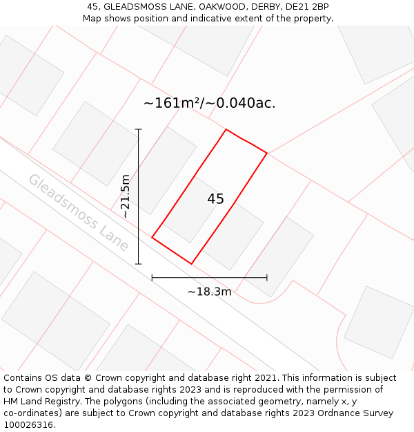 45, GLEADSMOSS LANE, OAKWOOD, DERBY, DE21 2BP: Plot and title map
