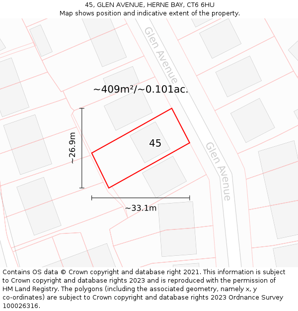 45, GLEN AVENUE, HERNE BAY, CT6 6HU: Plot and title map