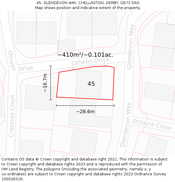 45, GLENDEVON WAY, CHELLASTON, DERBY, DE73 5AG: Plot and title map