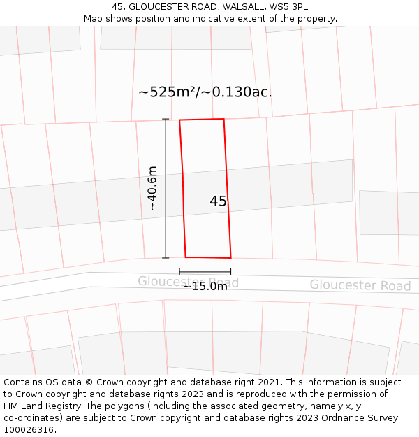 45, GLOUCESTER ROAD, WALSALL, WS5 3PL: Plot and title map