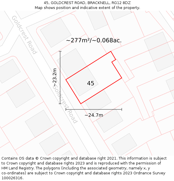 45, GOLDCREST ROAD, BRACKNELL, RG12 8DZ: Plot and title map