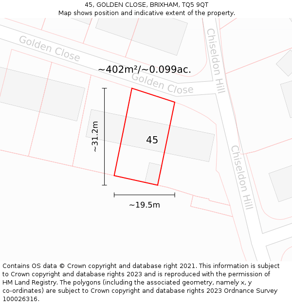 45, GOLDEN CLOSE, BRIXHAM, TQ5 9QT: Plot and title map