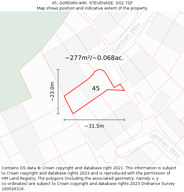 45, GORDIAN WAY, STEVENAGE, SG2 7QF: Plot and title map