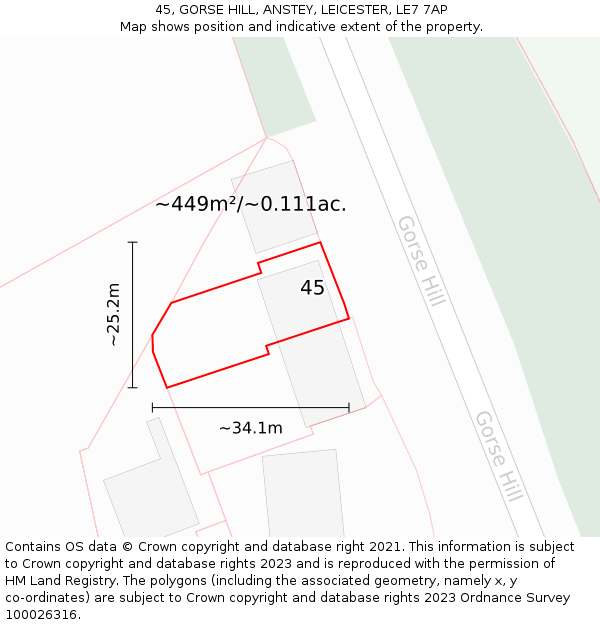 45, GORSE HILL, ANSTEY, LEICESTER, LE7 7AP: Plot and title map