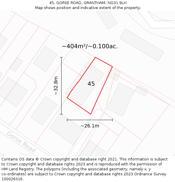 45, GORSE ROAD, GRANTHAM, NG31 9LH: Plot and title map