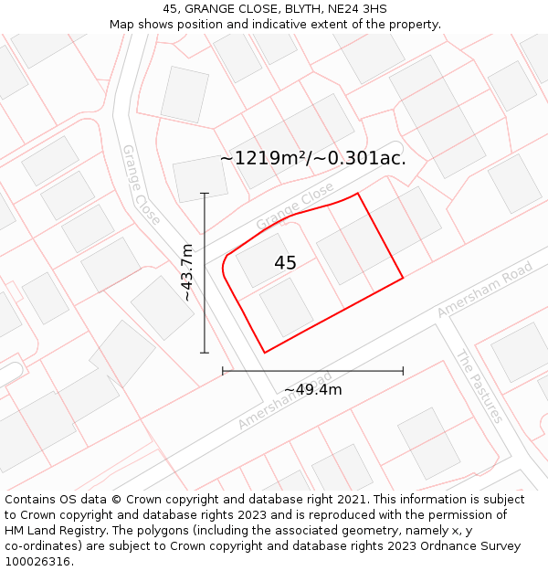 45, GRANGE CLOSE, BLYTH, NE24 3HS: Plot and title map