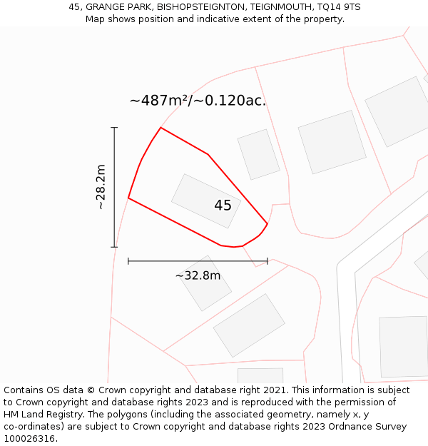 45, GRANGE PARK, BISHOPSTEIGNTON, TEIGNMOUTH, TQ14 9TS: Plot and title map