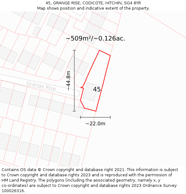 45, GRANGE RISE, CODICOTE, HITCHIN, SG4 8YR: Plot and title map