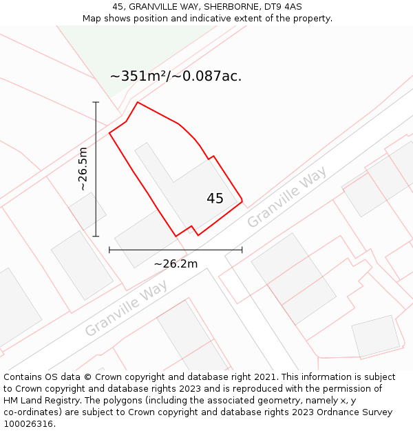 45, GRANVILLE WAY, SHERBORNE, DT9 4AS: Plot and title map