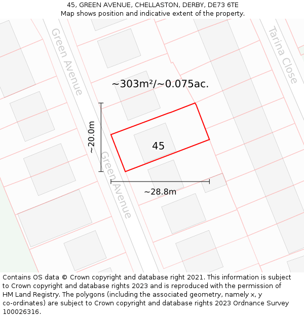 45, GREEN AVENUE, CHELLASTON, DERBY, DE73 6TE: Plot and title map