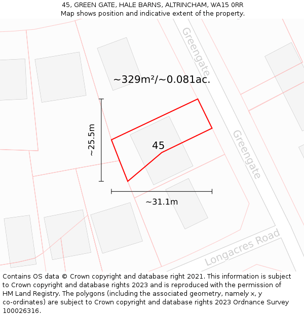45, GREEN GATE, HALE BARNS, ALTRINCHAM, WA15 0RR: Plot and title map