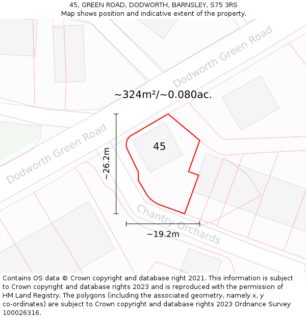 45, GREEN ROAD, DODWORTH, BARNSLEY, S75 3RS: Plot and title map
