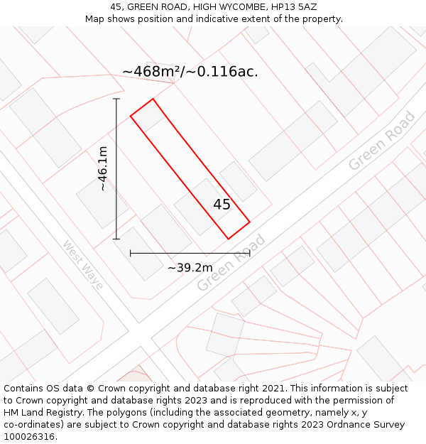 45, GREEN ROAD, HIGH WYCOMBE, HP13 5AZ: Plot and title map