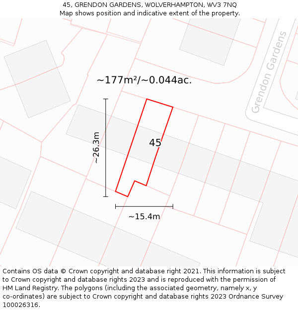 45, GRENDON GARDENS, WOLVERHAMPTON, WV3 7NQ: Plot and title map