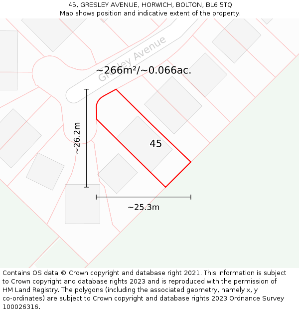 45, GRESLEY AVENUE, HORWICH, BOLTON, BL6 5TQ: Plot and title map