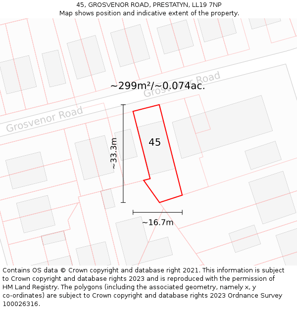 45, GROSVENOR ROAD, PRESTATYN, LL19 7NP: Plot and title map