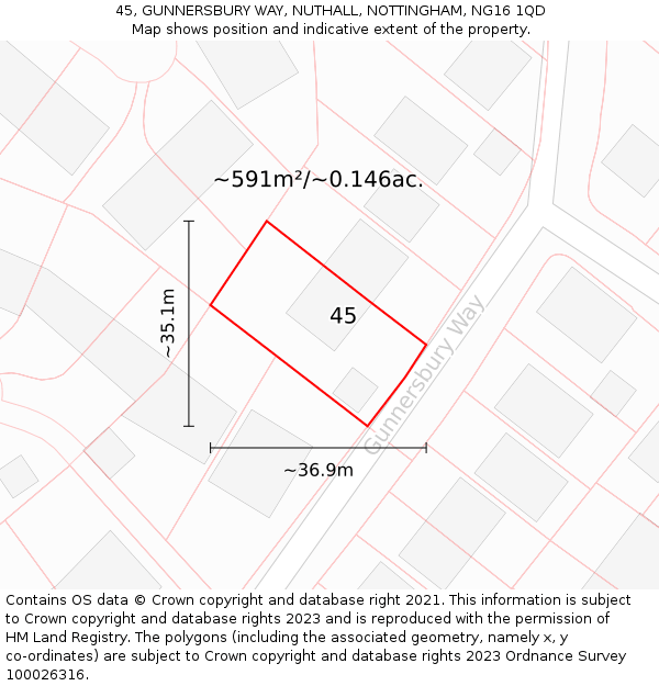 45, GUNNERSBURY WAY, NUTHALL, NOTTINGHAM, NG16 1QD: Plot and title map