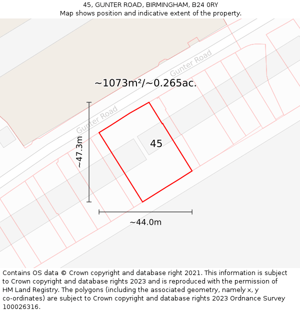 45, GUNTER ROAD, BIRMINGHAM, B24 0RY: Plot and title map