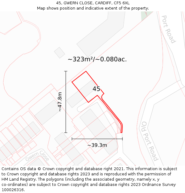 45, GWERN CLOSE, CARDIFF, CF5 6XL: Plot and title map