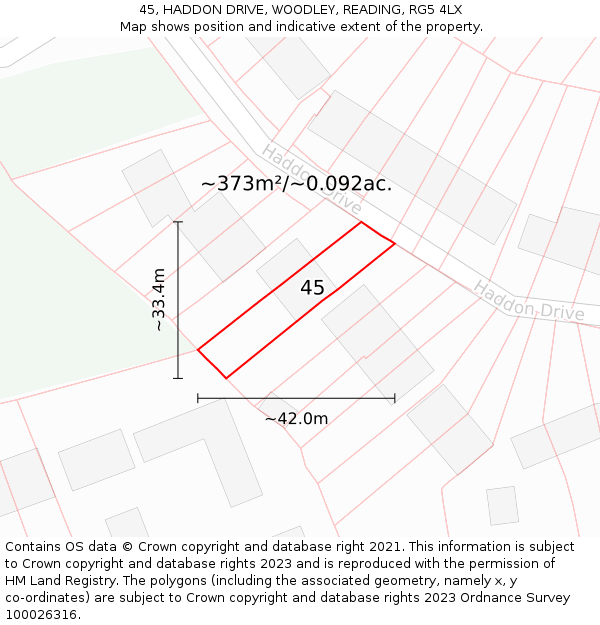 45, HADDON DRIVE, WOODLEY, READING, RG5 4LX: Plot and title map