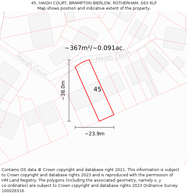 45, HAIGH COURT, BRAMPTON BIERLOW, ROTHERHAM, S63 6LP: Plot and title map