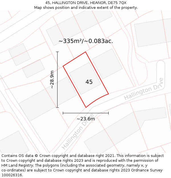45, HALLINGTON DRIVE, HEANOR, DE75 7QX: Plot and title map