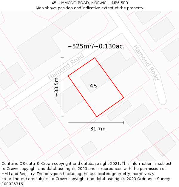 45, HAMOND ROAD, NORWICH, NR6 5RR: Plot and title map