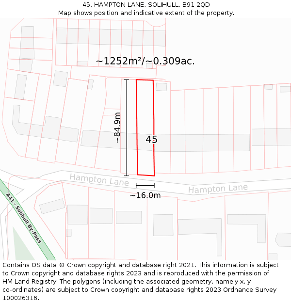 45, HAMPTON LANE, SOLIHULL, B91 2QD: Plot and title map
