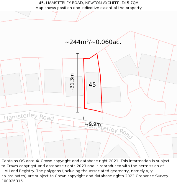 45, HAMSTERLEY ROAD, NEWTON AYCLIFFE, DL5 7QA: Plot and title map