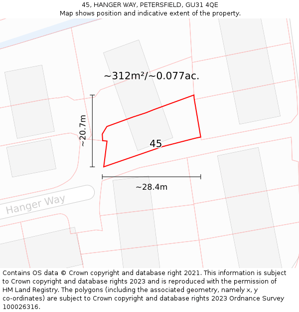 45, HANGER WAY, PETERSFIELD, GU31 4QE: Plot and title map