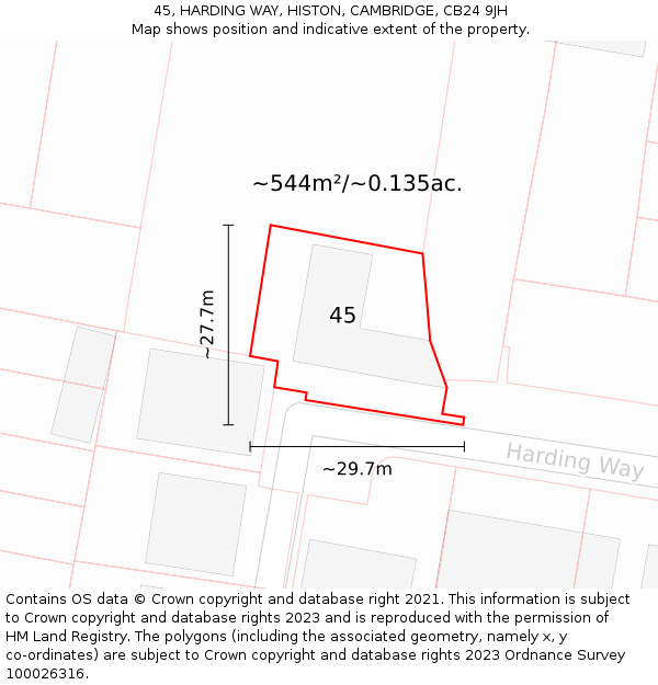45, HARDING WAY, HISTON, CAMBRIDGE, CB24 9JH: Plot and title map