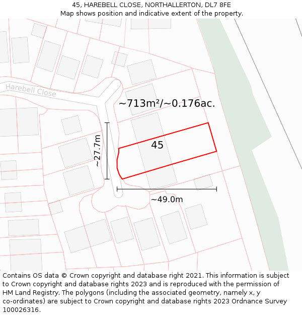 45, HAREBELL CLOSE, NORTHALLERTON, DL7 8FE: Plot and title map