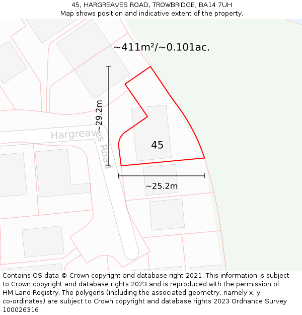 45, HARGREAVES ROAD, TROWBRIDGE, BA14 7UH: Plot and title map