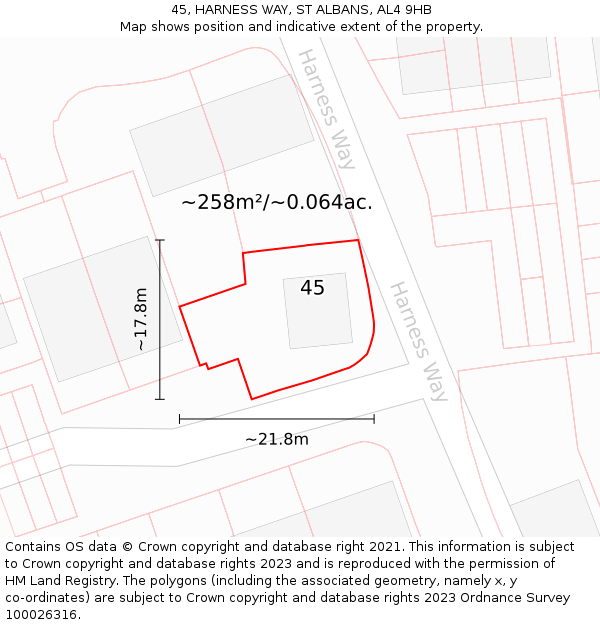 45, HARNESS WAY, ST ALBANS, AL4 9HB: Plot and title map