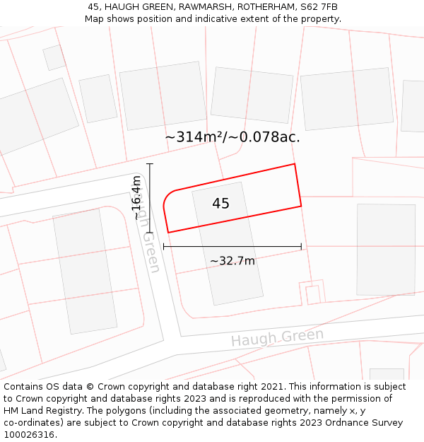 45, HAUGH GREEN, RAWMARSH, ROTHERHAM, S62 7FB: Plot and title map