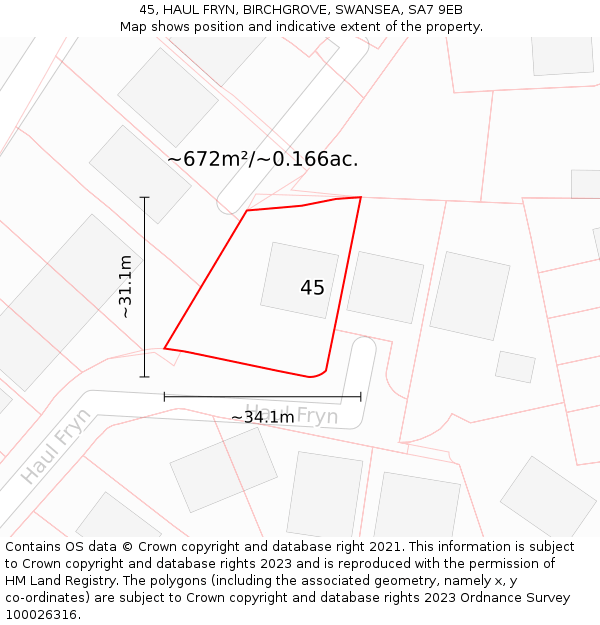 45, HAUL FRYN, BIRCHGROVE, SWANSEA, SA7 9EB: Plot and title map