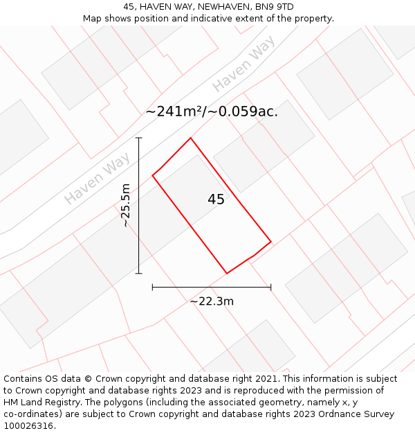 45, HAVEN WAY, NEWHAVEN, BN9 9TD: Plot and title map