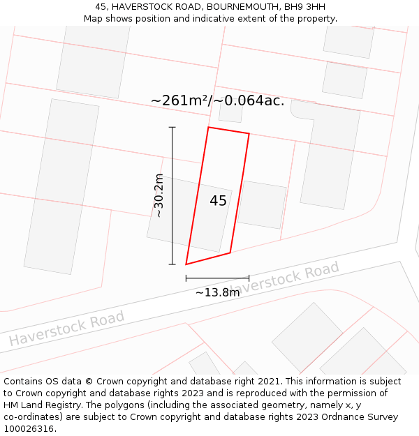 45, HAVERSTOCK ROAD, BOURNEMOUTH, BH9 3HH: Plot and title map