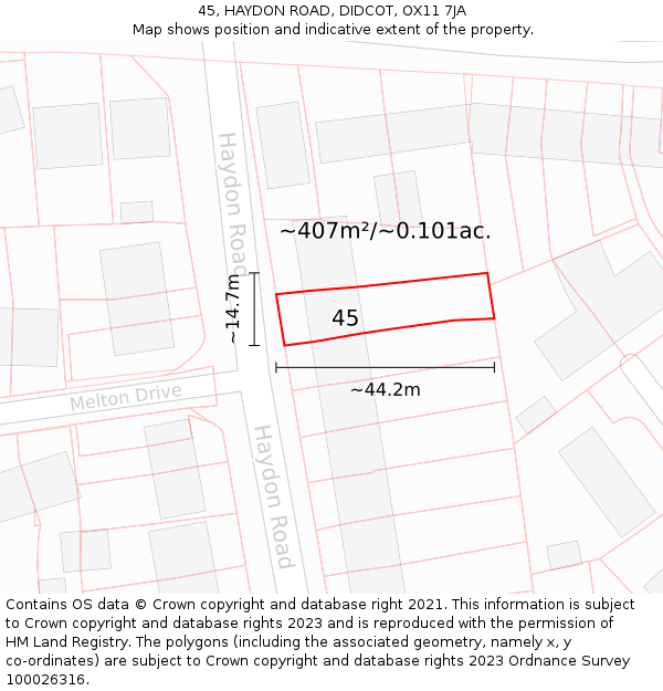 45, HAYDON ROAD, DIDCOT, OX11 7JA: Plot and title map