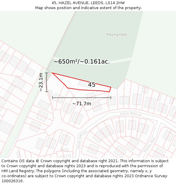 45, HAZEL AVENUE, LEEDS, LS14 2HW: Plot and title map