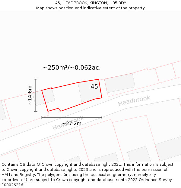 45, HEADBROOK, KINGTON, HR5 3DY: Plot and title map