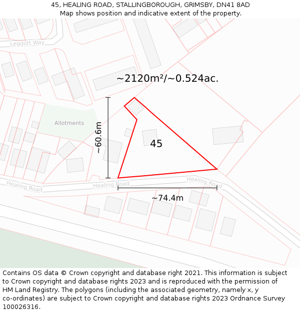 45, HEALING ROAD, STALLINGBOROUGH, GRIMSBY, DN41 8AD: Plot and title map