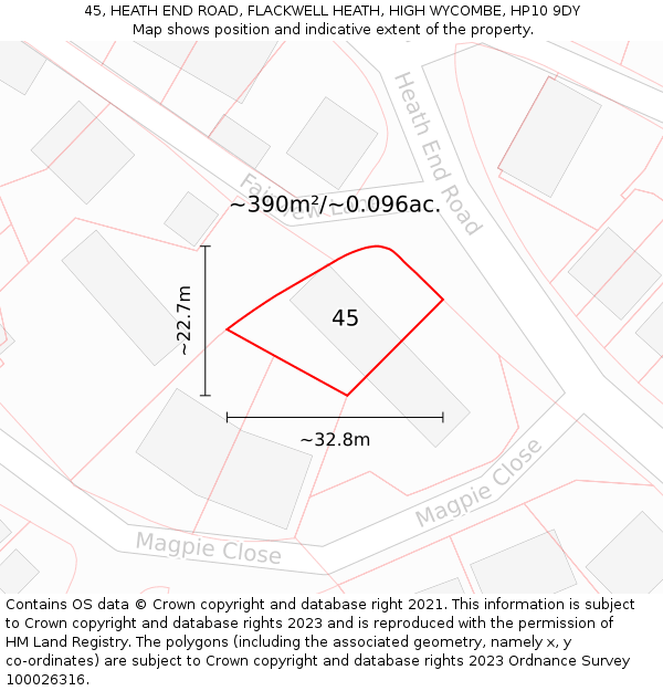 45, HEATH END ROAD, FLACKWELL HEATH, HIGH WYCOMBE, HP10 9DY: Plot and title map