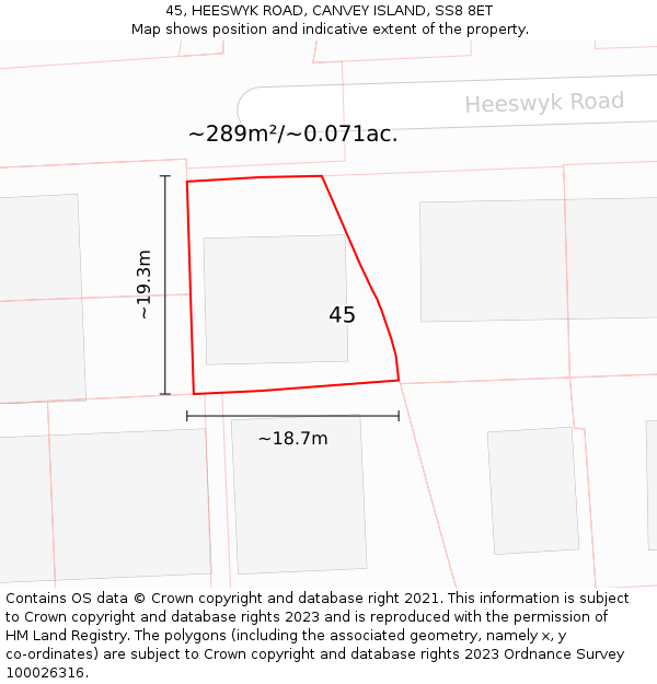 45, HEESWYK ROAD, CANVEY ISLAND, SS8 8ET: Plot and title map