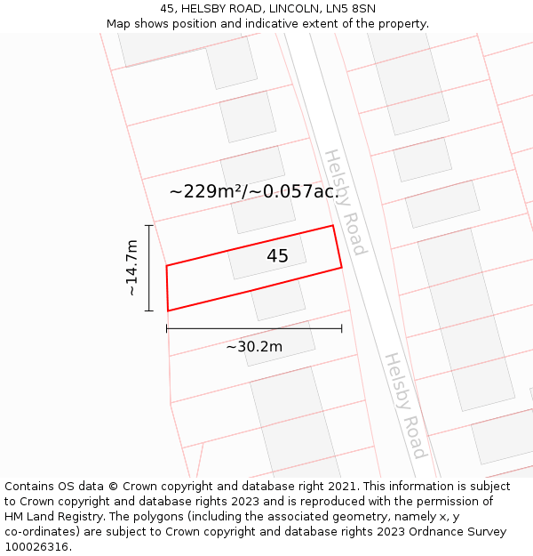 45, HELSBY ROAD, LINCOLN, LN5 8SN: Plot and title map