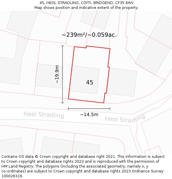 45, HEOL STRADLING, COITY, BRIDGEND, CF35 6AN: Plot and title map