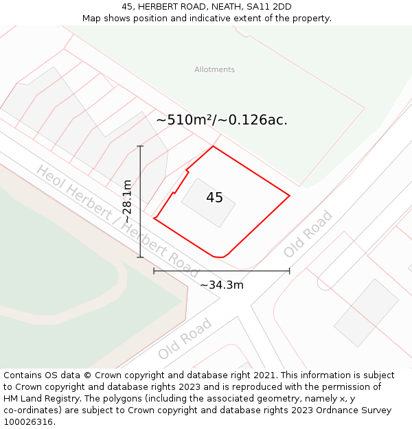 45, HERBERT ROAD, NEATH, SA11 2DD: Plot and title map