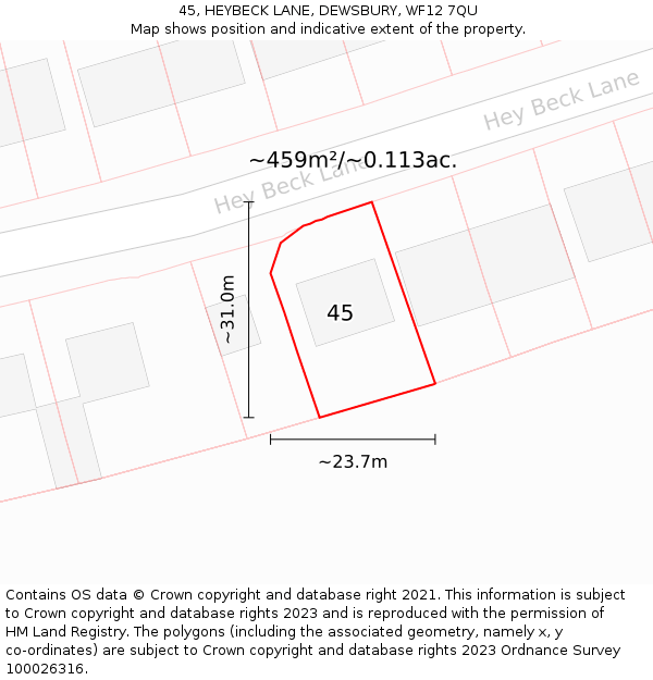 45, HEYBECK LANE, DEWSBURY, WF12 7QU: Plot and title map